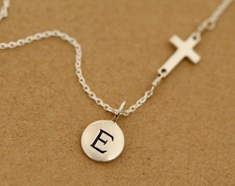 Cross + Initial Necklace, Letters, Eternity, Personalized, Custom, Jewelry, Name, Christian, Catholic, Bridesmaids, Bridal, Religious
