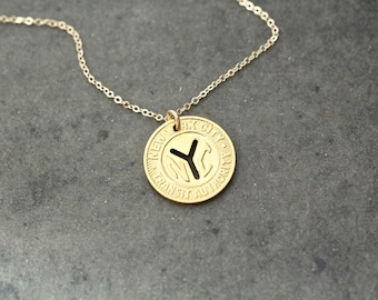 New York City Vintage Subway Token Necklace, Authentic 1953 Small Y Token, LICENSED SELLER, NYC, New York, Subway Token