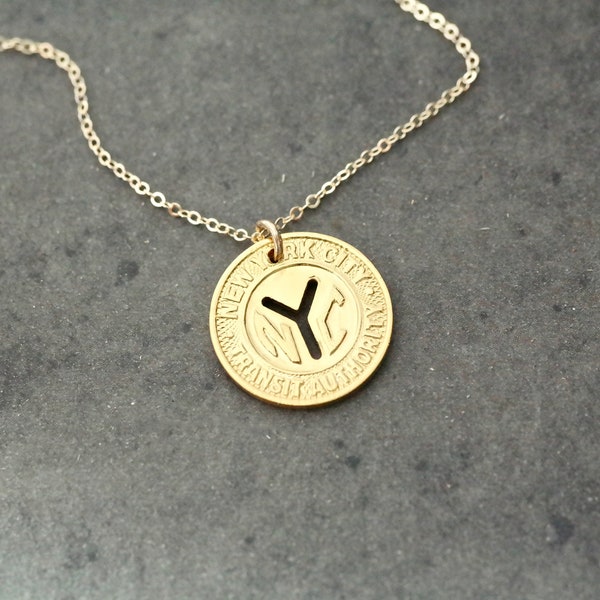 New York City Vintage Subway Token Necklace, Authentic 1953 Small Y Token, LICENSED SELLER, NYC, New York, Subway Token