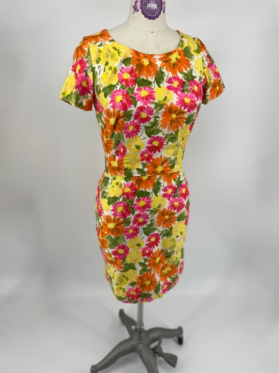 1960's Floral Cotton Sheath Dress - Gem