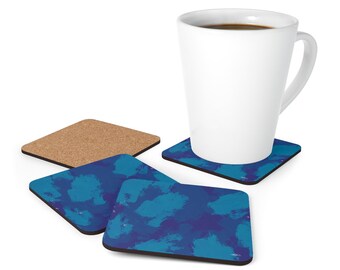 Blue Spots Abstract Corkwood Coaster Set