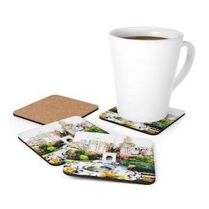 Autumn in Washington Square NYC Corkwood Coaster Set