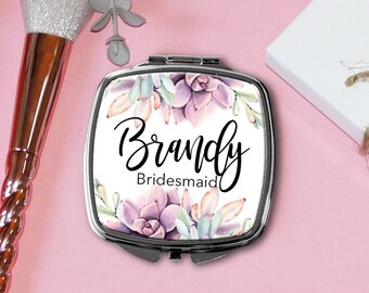 Personalized Bridesmaid Mirror Compact unique Gifts for women mirrors succulent Set of 6 7 8 9 Bridal shower favors Bridal Party -SCM43SUB