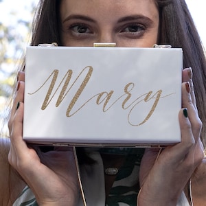 Bridesmaid Clutch Bridal Clutch Handbag for evening personalized Custom gift for bride to be acrylic clutches set of with strap Bag