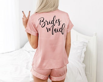 Personalized Bridesmaid Satin Pajamas, Monogram PJ short set, Pjs for getting ready, set of pyjamas