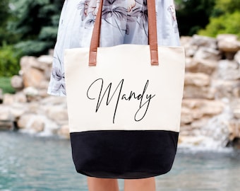 Personalized Bridesmaid Canvas Tote Bags zipper, Set of 6 7 8 Bridal Party Totes Maid of honor gift Khaki Bag Wedding Party bride -FTB2RCHTV