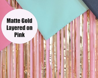 Matte Pink Fringe Foil Curtain Set of 2, Party Decorations, Classy Bachelorette, 90's mermaid Bridal Shower photo booth Backdrop last splash