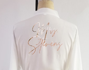 Bridal robe with lace, Mrs Robe, Personalized Cotton plus size Blush white Rose Gold Glitter honeymoon gift, for bride bridal shower -RB9HTV