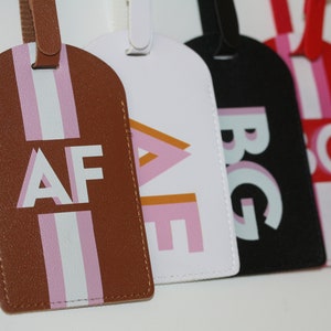 Personalized Shadow Monogram Vegan Leather Luggage Bag Tag in fun and colorful colors