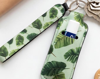 Lip Balm Holder Keychain and Wristlet Keychain in Tropical, checkered and y2k Print Options