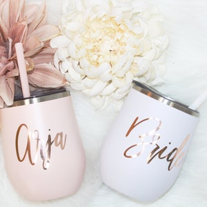 Set of 4 5 6 7 YOU CHOSE QTY metal wine tumbler with lid and straw Bridal shower favors Personalized Bridesmaid Gifts rose gold MWT4V image 7