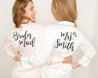 Bride Getting Ready Pj long sleeve Set, Bridesmaid PJ's, Personalized Pajama Set, Mrs Pajamas, Monogram
