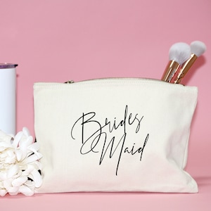 script bridesmaid makeup bag canvas personalized cosmetic bag for bride gift for bridal party mother of the bride groom maid of honor bag