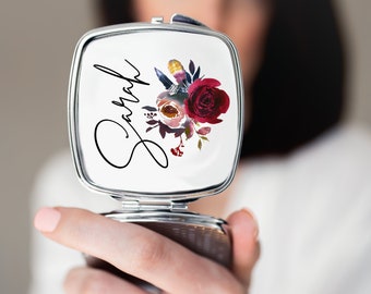 Personalized Bridesmaid Compact Mirror Set of 3 4 5 6 7 8 9 Bridal shower favors Bridal Party Gifts brush stroke cursive custom -SCM53SUB