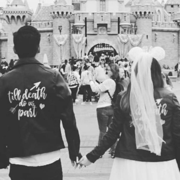 Till Death do us part, Leather Jacket Iron on Heat Transfer, denim, Decal, Bride leather jacket, bride jacket DIY Bride mrs, wedding -HT6HTV