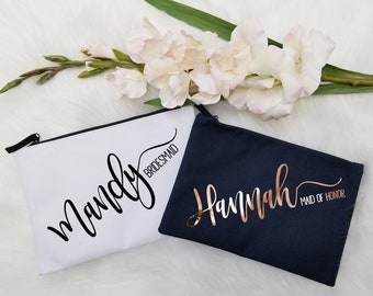 Set of 5 6 7 8 YOU CHOSE QTY Personalized makeup bag Bridesmaid gifts Bridal shower, favor gold rose bride cosmetic bridal party -PMB23DHTV