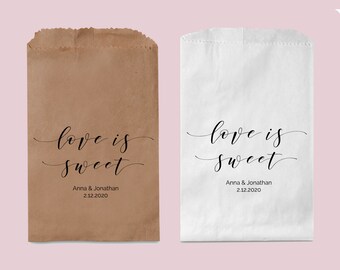 Custom Kraft Paper Bags Love Is Sweet Calligraphy Wedding Candy Buffet Treat Bags Personalized Favor Bags in Black and Red 0122