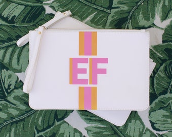 Shadow Monogram Bag, Initial Name clutch, Bridesmaid Gift, Custom Preppy 90's y2k Going Out Party Bag, Personalized Vegan Leather Wristlet