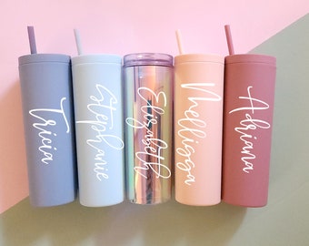 Personalized Tumbler With Lid and Straw, Custom Name Matte Skinny Tumbler,  Holographic, Acrylic Cups, Hen Party Favors, Bridesmaids Gifts - Etsy