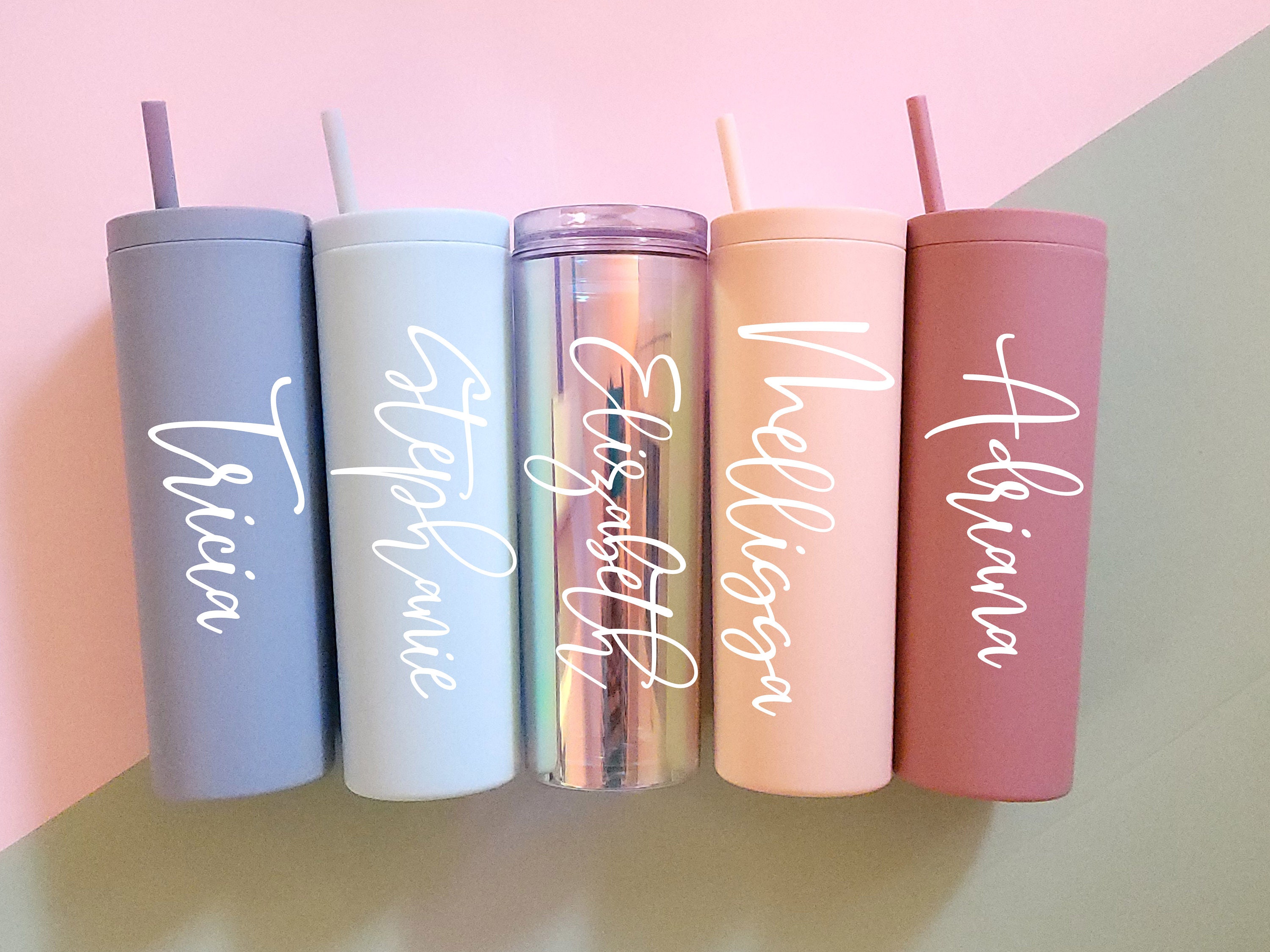 Personalized Tall Metal Tumblers With Lid and Straw Bridesmaid Gifts Rose  Gold Blush Pink Custom Cups BULK DISCOUNT on Set of 5 6 7 8 9 