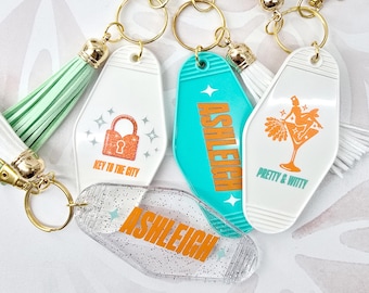 Personalized Showgirl Retro Motel Keychain Bag Tag
