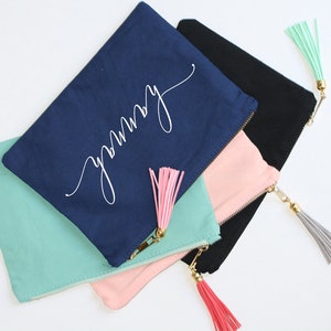 Personalized Bridesmaid Gift cosmetic makeup bag with tassel and gold zipper Bridal shower favor for her set of 6 7 8 gifts bride -CMB1CHTV