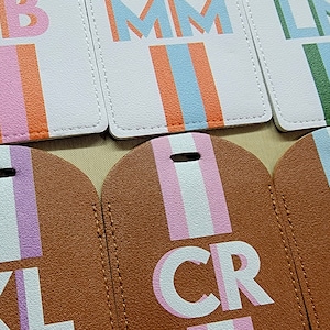 Personalized Shadow Monogram Vegan Leather Luggage Bag Tag Bridesmaid Gift Bachelorette Party Favors, Girls Trip, Preppy 90s Travel Vacation