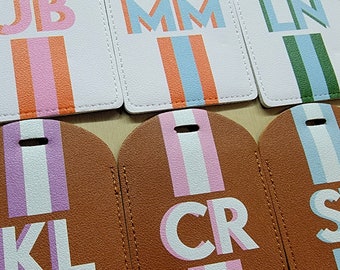 Personalized Shadow Monogram Vegan Leather Luggage Bag Tag Bridesmaid Gift Bachelorette Party Favors, Girls Trip, Preppy 90s Travel Vacation