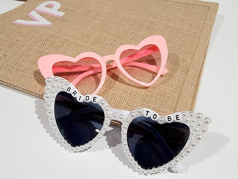 Bride to Be Heart Sunglasses with Pearls and Pink Retro Bridesmaid Sunglasses image 8