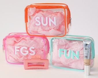Shadow Monogram Clear Bag, Monogram Gifts, TSA Toiletry Bag Pouch with zipper, Beach Bridesmaid Gifts Vacation Gift Set of 5 6+ get Discount