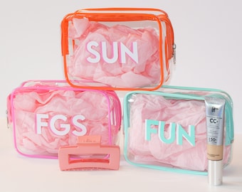 Shadow Monogram Clear Bag, Monogram Gifts, TSA Toiletry Bag Pouch with zipper, Beach Bridesmaid Gifts Vacation Gift Set of 5 6+ get Discount