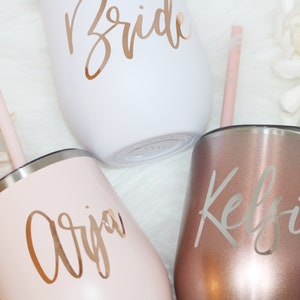 Set of 4 5 6 7 YOU CHOSE QTY metal wine tumbler with lid and straw Bridal shower favors Personalized Bridesmaid Gifts rose gold MWT4V image 10