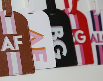 Personalized Shadow Monogram Vegan Leather Luggage Bag Tag in fun and colorful colors