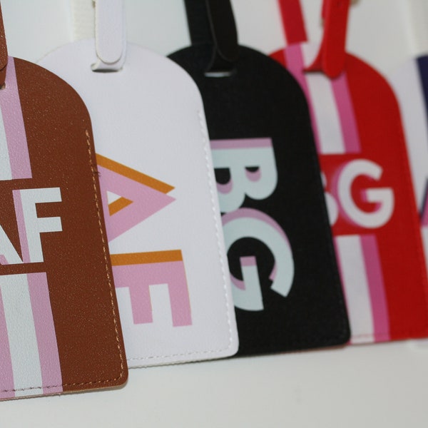 Personalized Shadow Monogram Vegan Leather Luggage Bag Tag in fun and colorful colors