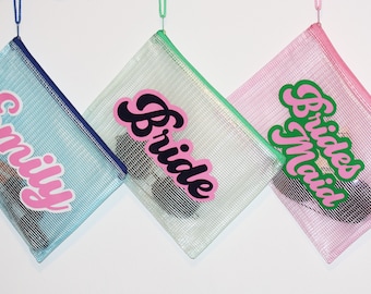 Personalized Pool Bag, Monogram Wet Bag, Retro Beach Bridesmaid Gifts, Set of 5 6 7 8 + Get Bulk Discount, Bridal Party Favor, Vacation Gift
