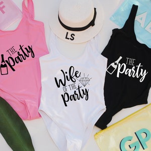Personalized One Piece Swim Suits, Custom Bachelorette Party Swimsuits, Pool Party, Beach Vacation, Lake Hen Party, California Cut 90&#39;s swim