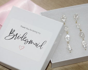 Pearl Drop Earrings with custom gift box, Bridal Pearl Earrings, Bridesmaid Proposal Gift, Bridesmaid Earrings for Bridal Party