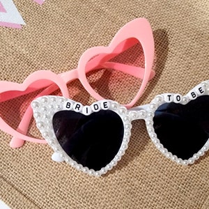 Bride to Be Heart Sunglasses with Pearls and Pink Retro Bridesmaid Sunglasses image 1