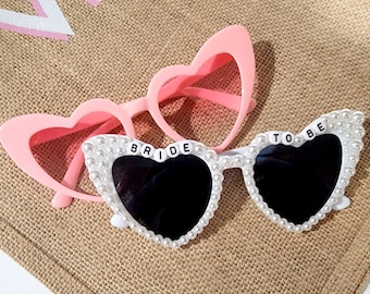 Bride to Be Heart Sunglasses with Pearls and Pink Retro Bridesmaid Sunglasses