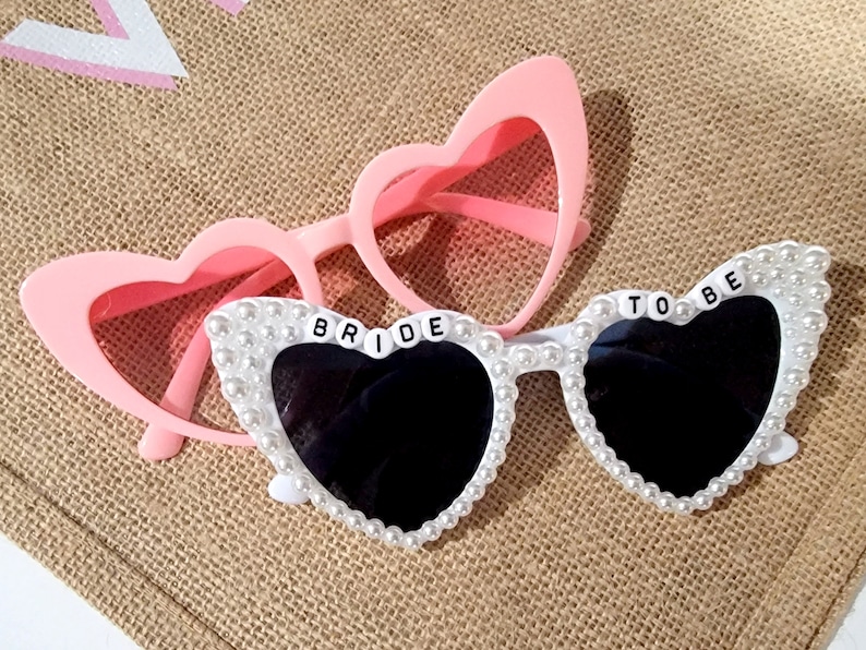 Bride to Be Heart Sunglasses with Pearls and Pink Retro Bridesmaid Sunglasses image 1