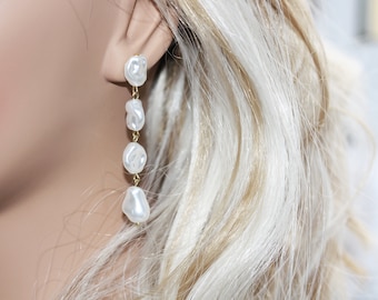 Pearl Drop Earrings with custom gift box, Bridal Pearl Earrings, Bridesmaid Proposal Gift, Bridesmaid Earrings for Bridal Party