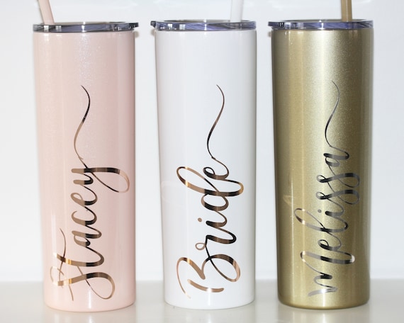 Personalized Tall Metal Tumblers With Lid and Straw Bridesmaid Gifts Rose  Gold Blush Pink Custom Cups BULK DISCOUNT on Set of 5 6 7 8 9 