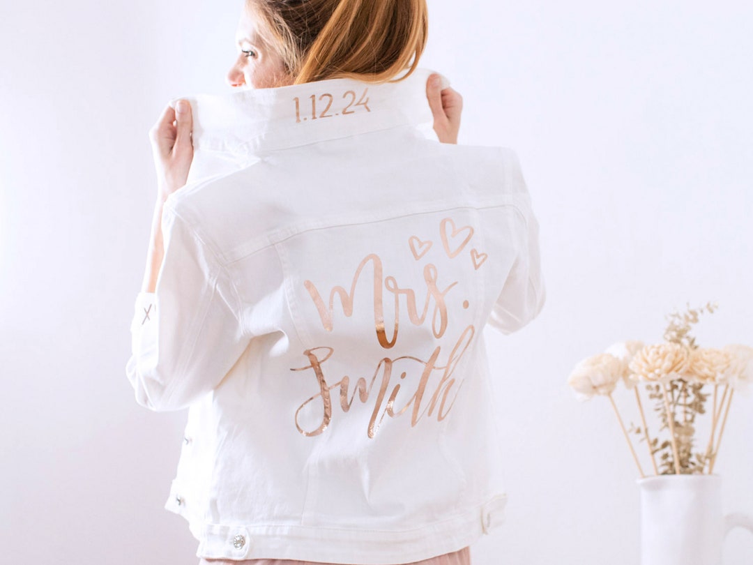 Custom Mrs. White Denim Jacket // Iron on Heat Transfer // Mrs. Jacket ...