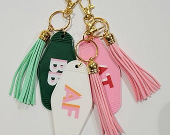 Personalized Shadow Monogram Retro Motel Keychain, Custom Key ring, Bridesmaid Gift, Bridal shower favors, Preppy country club pool party