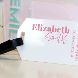 Personalized Luggage Tag, Acrylic Place Card Escort Card, Bag Tag, Bridesmaid Gift, Bachelorette Party Favors Girls Trip Destination Wedding