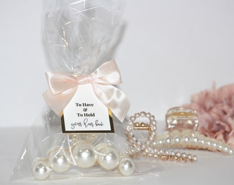 To have and to hold your hair back gift bag with pearl hair claw clip, Bridesmaid Proposal, Bridesmaids Gifts, Bachelorette party favor