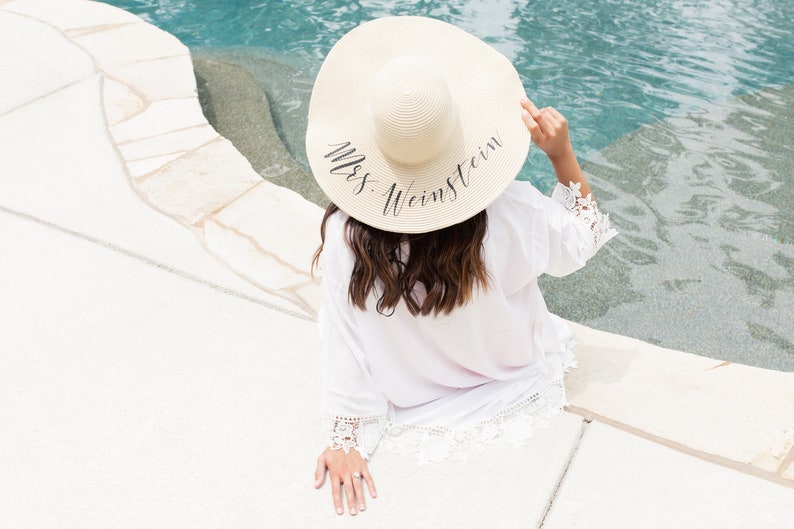 Mrs. Floppy Hat, Custom, Floppy Hat Sun Hat Newly Engaged Gift Rose Gold metallic Honeymoon Beach Hat Personalized Bride Gift white - FH9HTV