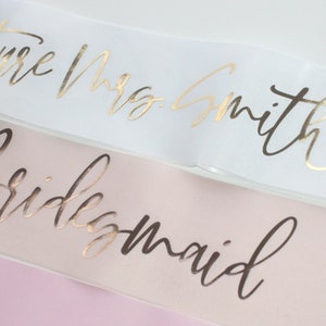 Personalized Sash for Bachelorette Party, Custom bridal Sash for bride and bridal party, party favor decorations, bridal shower gift