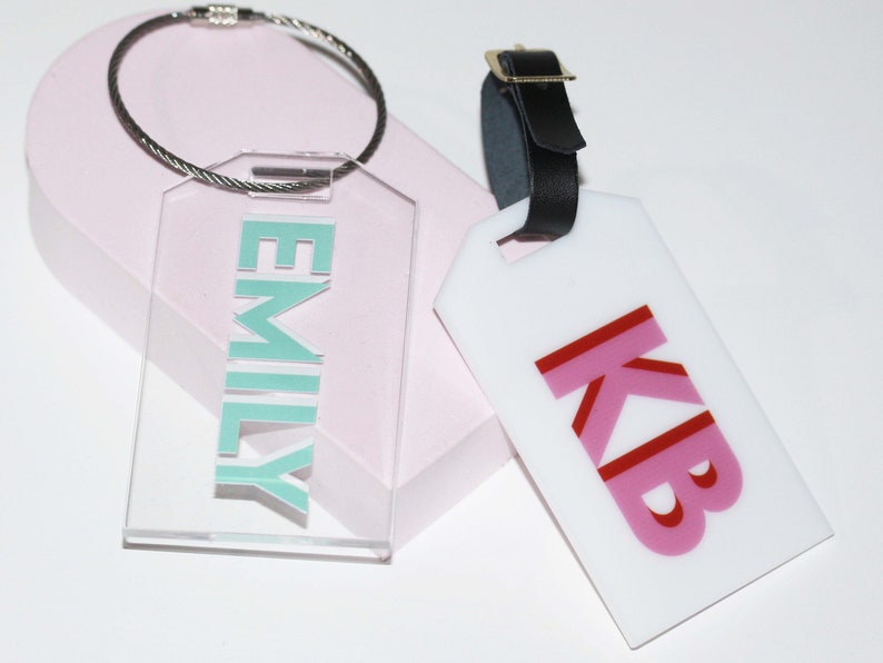 Personalized Luggage Tag, Acrylic Place Card, Shadow Monogram Gift Tag, Bridesmaid Gift, Bachelorette Party Favors, Girls Trip, Travel Gift image 7