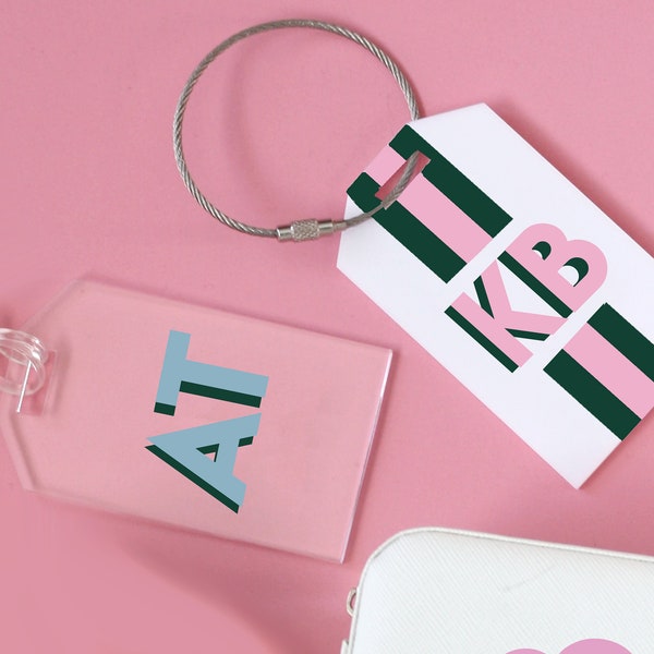 Personalized Luggage Tag, Acrylic Place Card, Shadow Monogram Gift Tag, Bridesmaid Gift, Bachelorette Party Favors, Girls Trip, Travel Gift